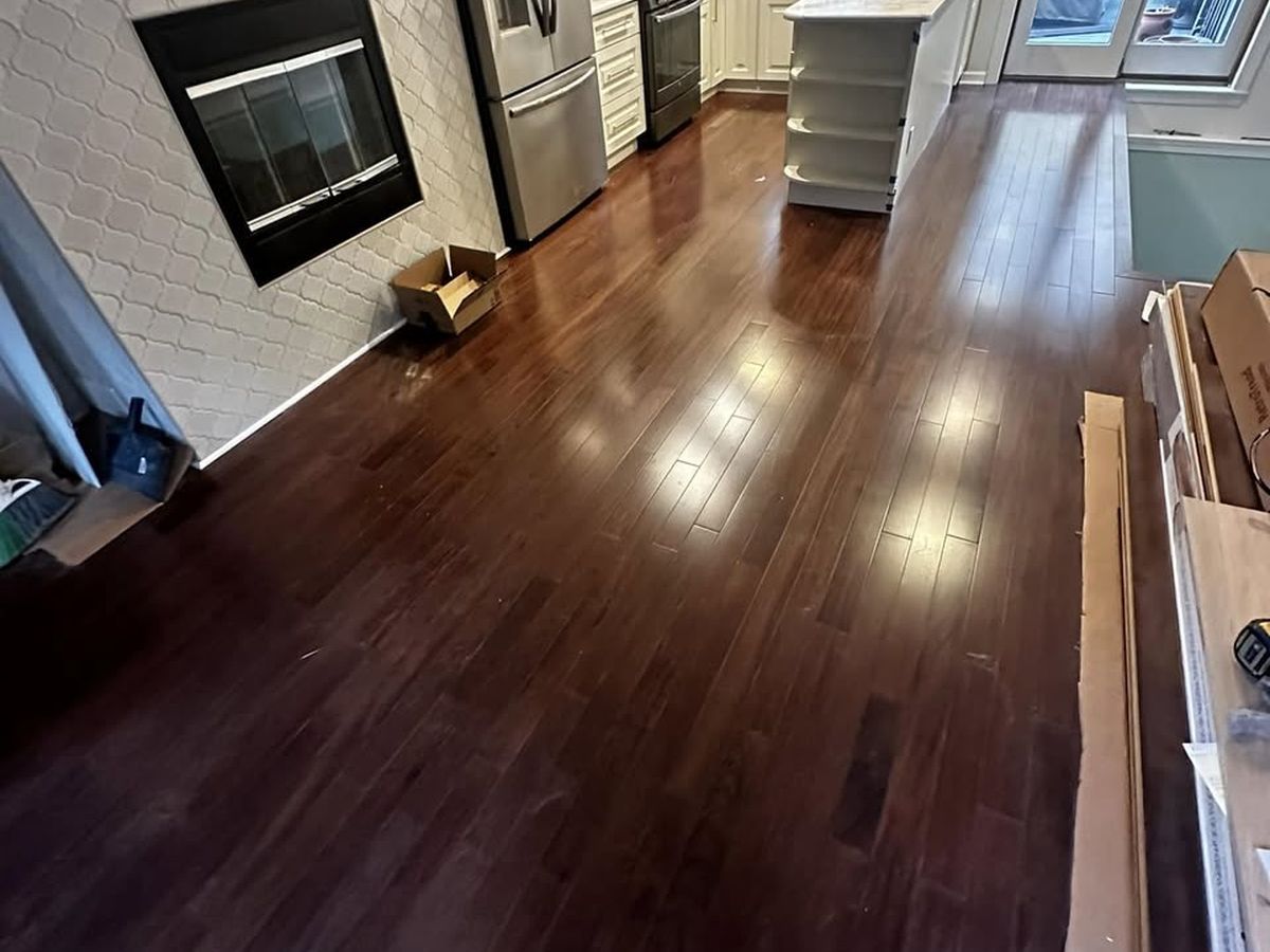 Dark hardwood, kitchen and living space — Mike's Flooring, Feasterville-Trevose PA